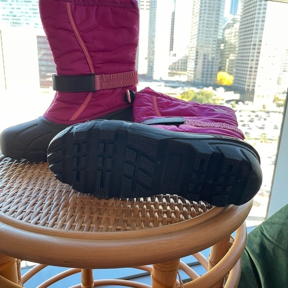 Sorel Kid's Flurry Padded Black Pink Drawstring Winter Snow Boots Size 6 - Picture 3 of 5